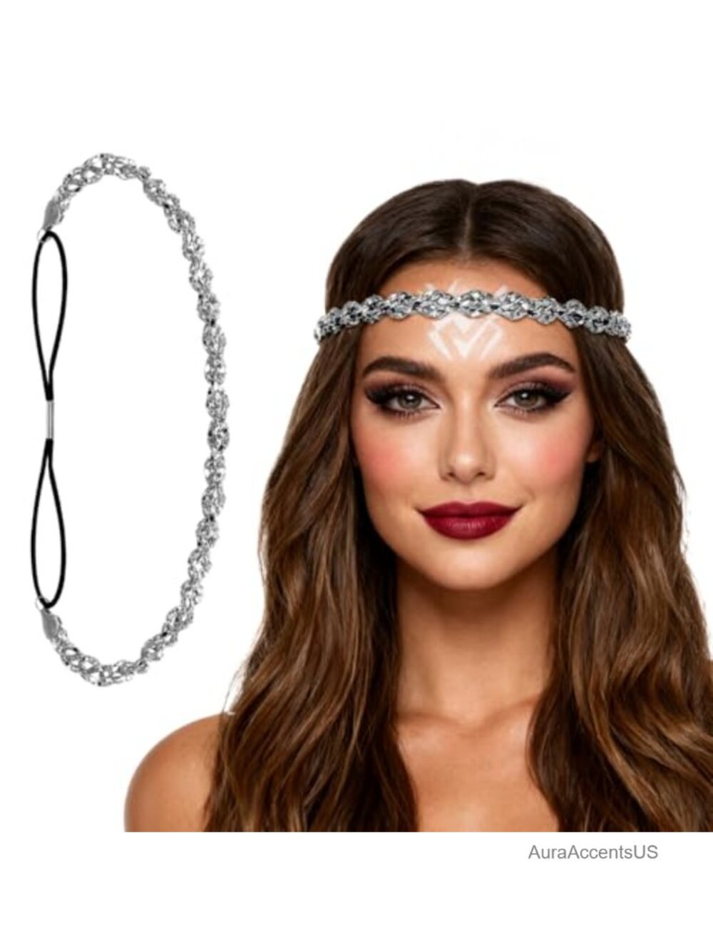 Elastic Metal Rhinestone Headband Braided Chain Hair Accessory